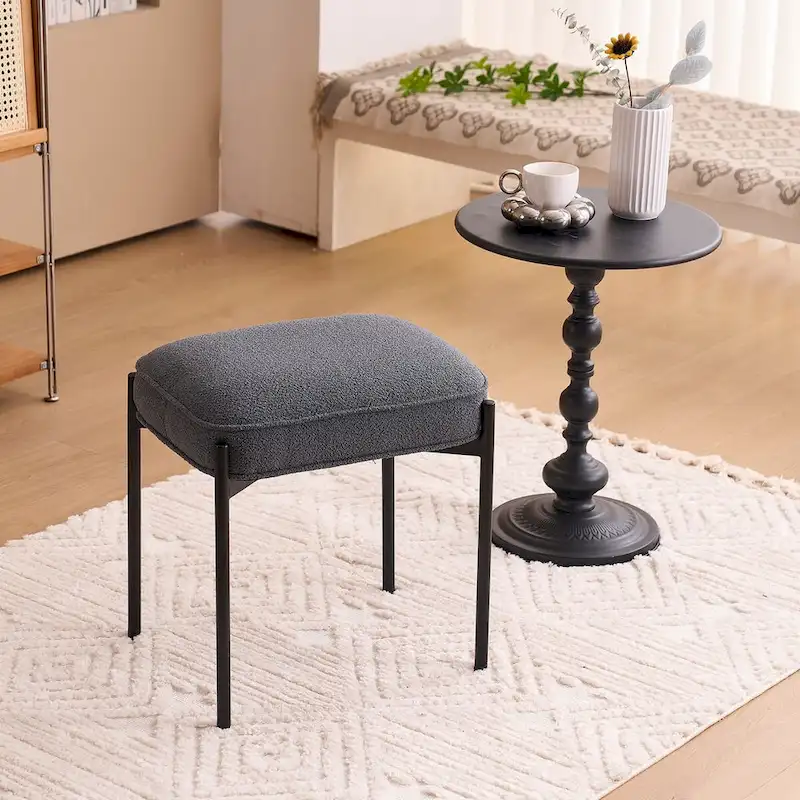 Single Rectangle Ottoman Tufted Lamb Fleece Foot Stool