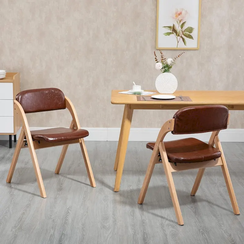 Wooden Stackable Dining Folding Chairs with Padded Seats(Set of 2)