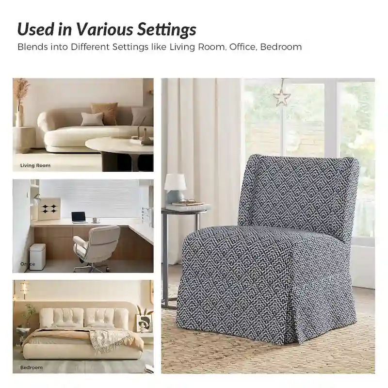 Falk Upholstered Farmhouse Armless Chair with Slipcover and Solid Wood Legs by HULALA HOME