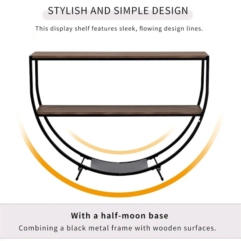 Rustic Demilune Shape Textured Metal Distressed Wood Console Table