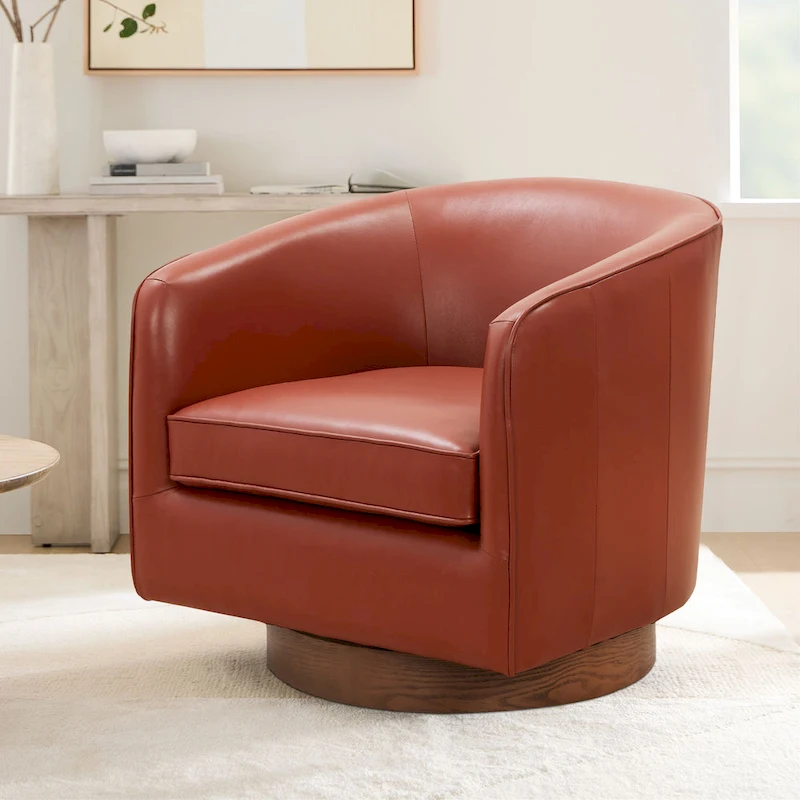 Tito Top Grain Leather Wood Base Swivel Chair by Greyson Living
