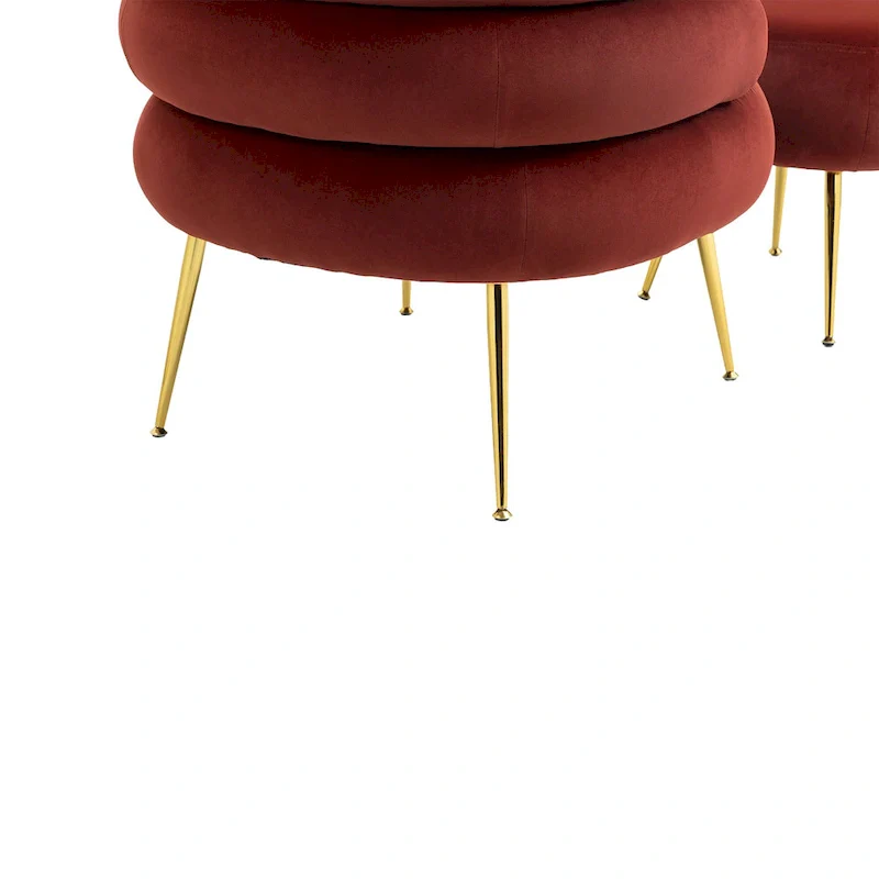 Wine Red Upholstered Barrel Chair with Ottoman and Metal Legs