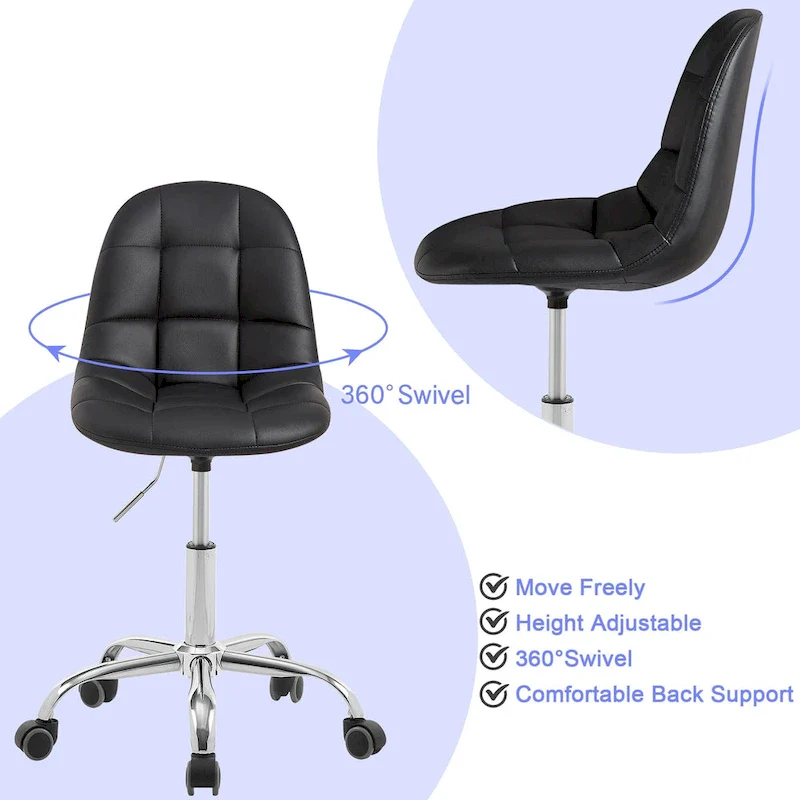 Armless Home Office Chair, Height Adjustable Computer Desk Chair with Wheels