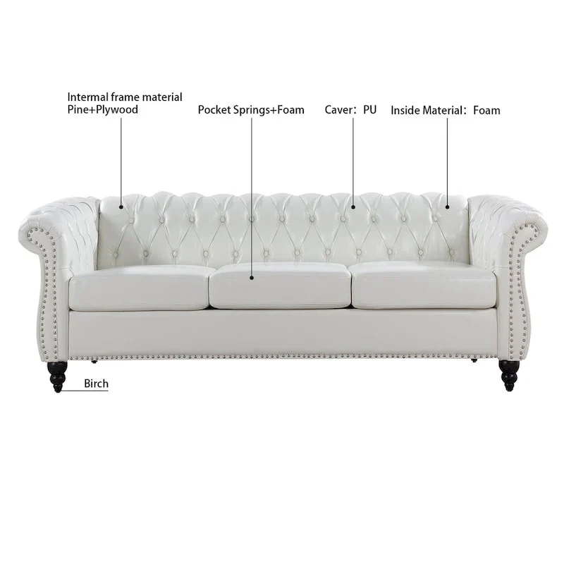 84 Chesterfield Rolled Arm 3 Seater Sofa