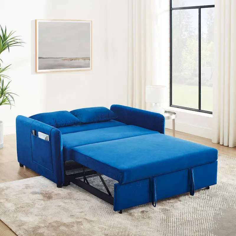 Convertible Sofa Bed, 3-In-1 Versatile Velvet Double Sofa With Pullout Bed
