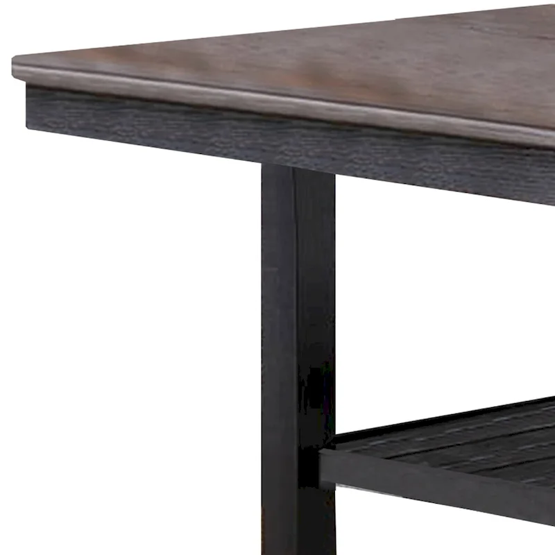 Dining Table with Rectangular Wooden Top and Open Shelf, Dark Brown