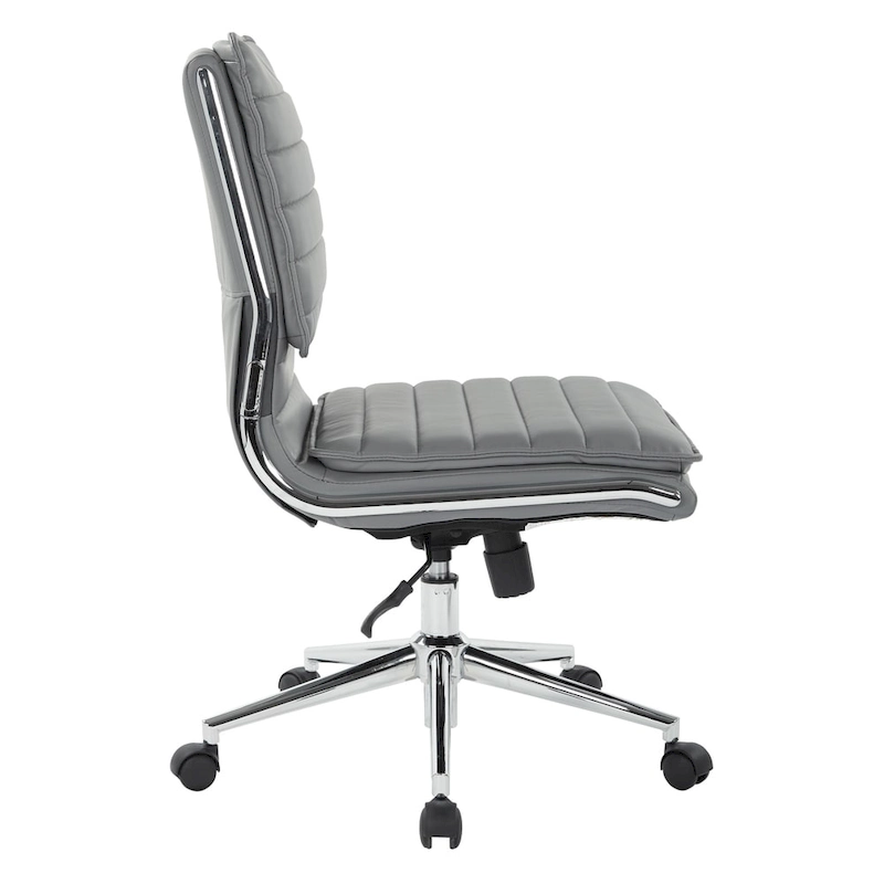 Armless Mid Back Professional Managers Faux Leather Chair with Chrome Base
