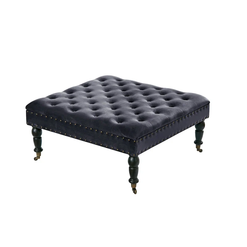 Button-Tufted Round Ottoman – 33 x 33 x 18 Inch