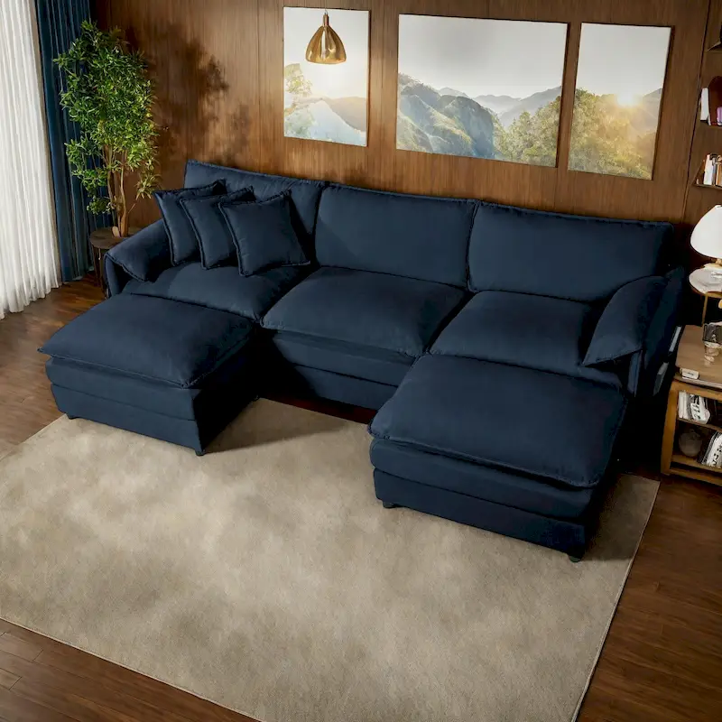 109.45 Chenille Upholstered U-Shaped Modular Sectional Sofa with Double-Layer Cushions, DIY Combination