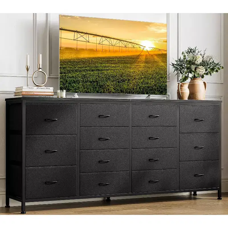 14 Drawer Dresser, 63 Inch Dresser TV Stand with Power Outlet