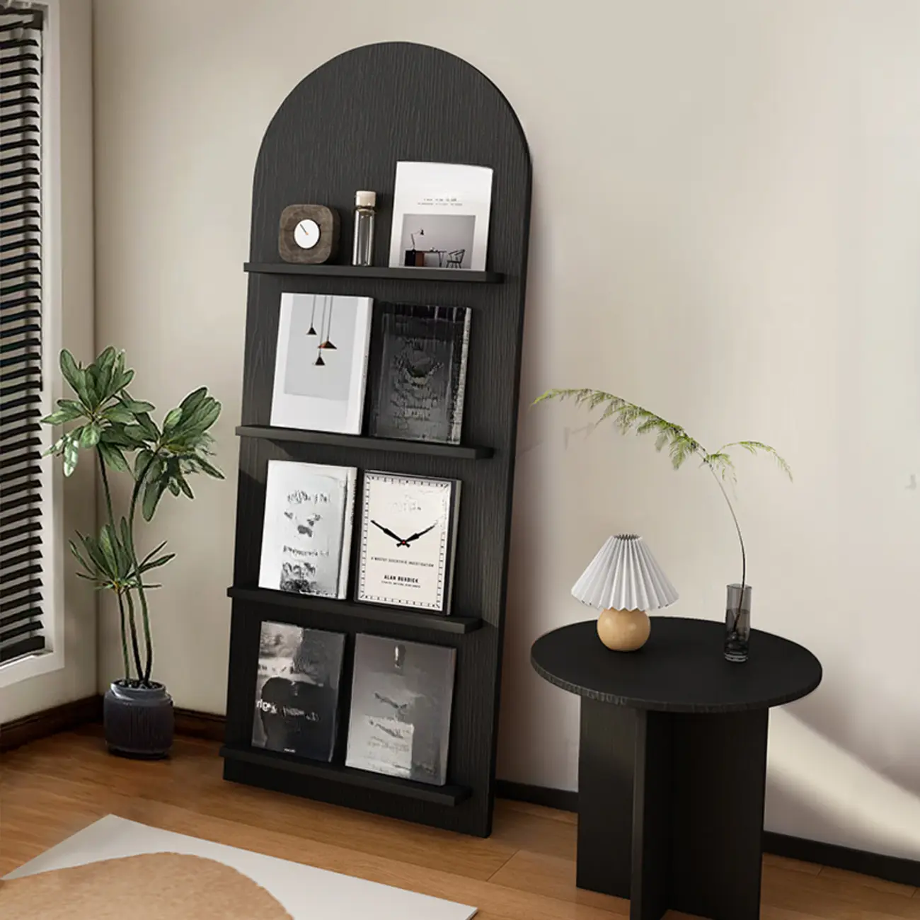 Shallow Simple 3-Shelf Ached Wood Bookcase with Closed Back