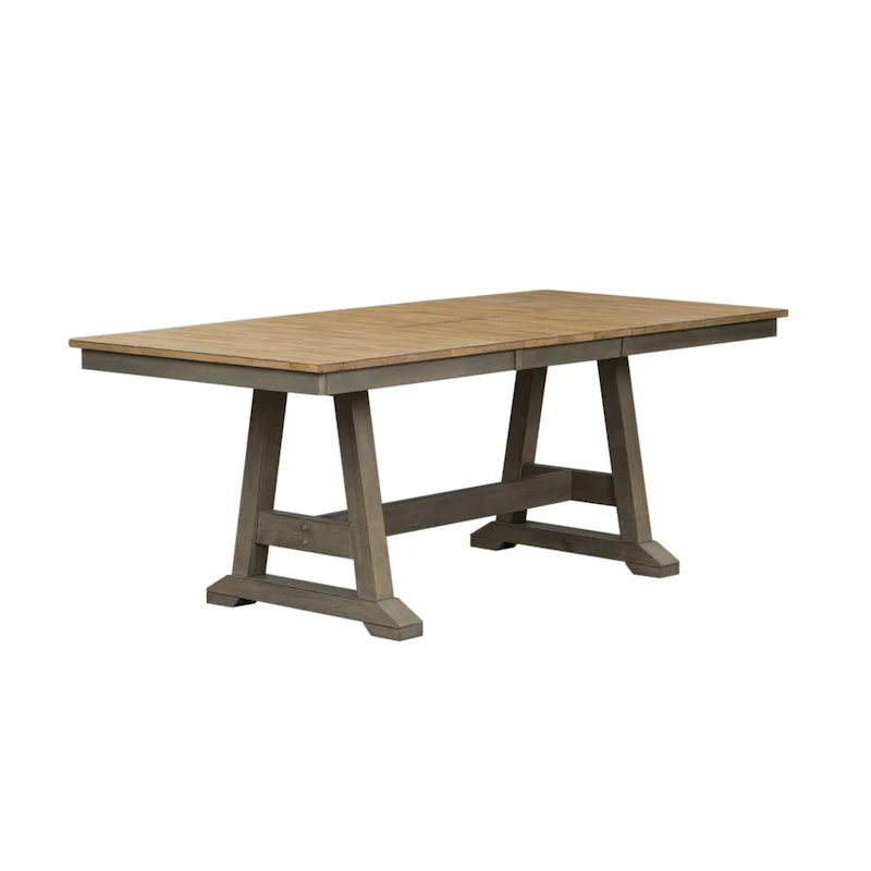 Lindsey Farm Gray and Sandstone 5 Piece Trestle Table Set