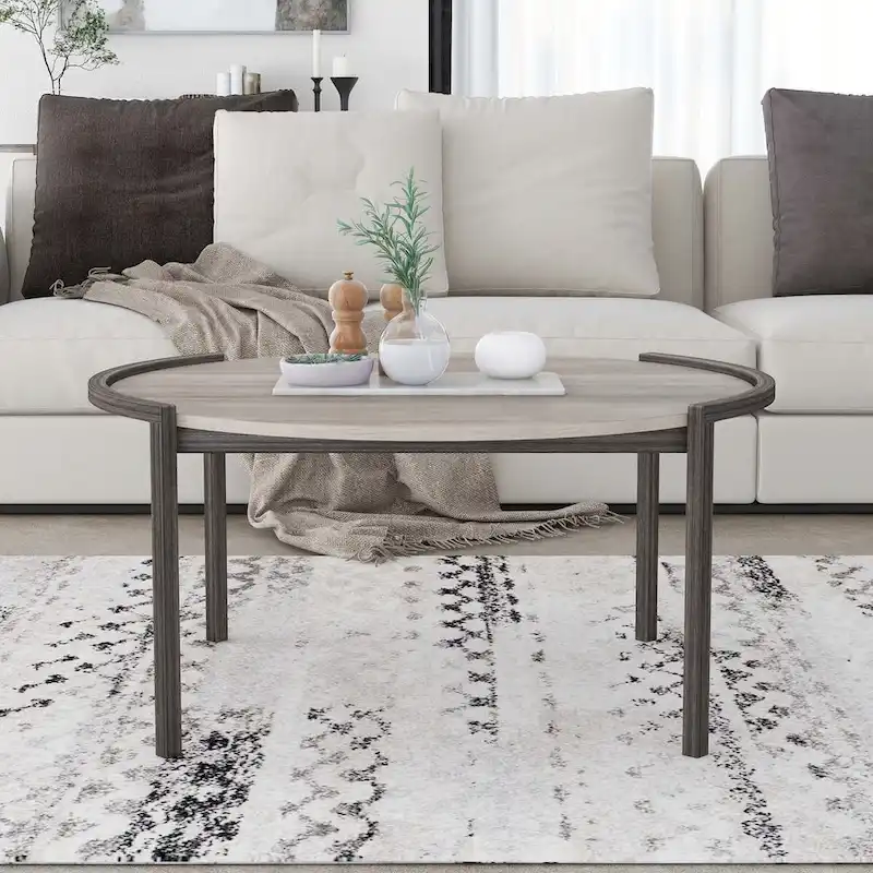 Rowland Urban Light Grey 37-inch Steel Round Coffee Table by Furniture of America