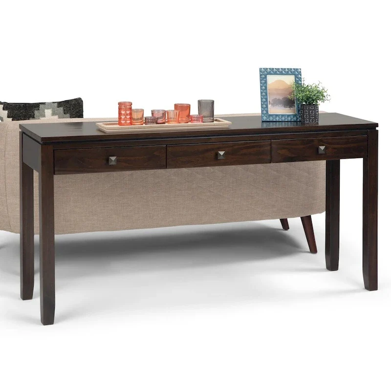 Essex SOLID WOOD 60 inch Wide Contemporary Wide Console Sofa Table - 60 x 15 x 29.5