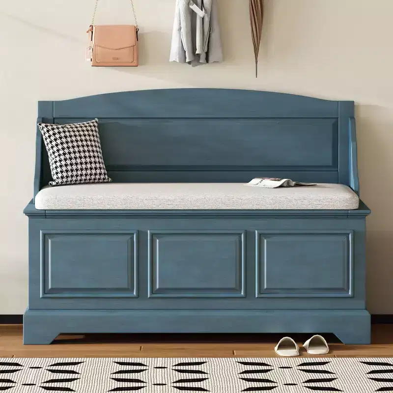 41.7L x 17.9W Retro Shoe Storage Bench with Safe Soft-Close Devices, Storage Chest with Hidden Storage and Cushion