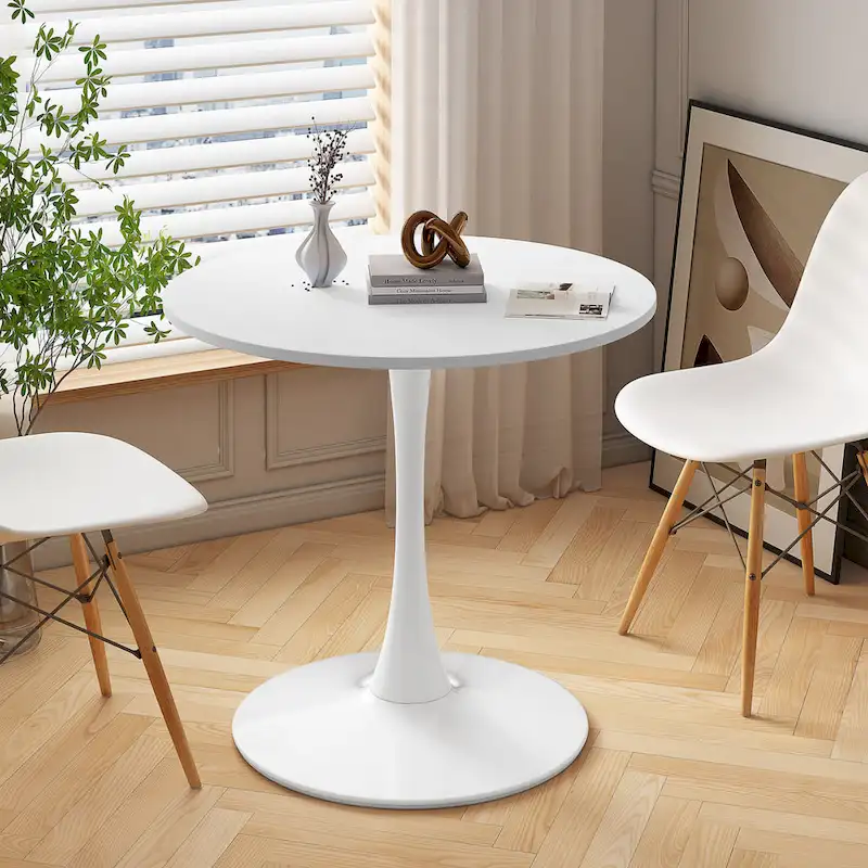 Modern Dining Table with Round Table Top & Metal Base