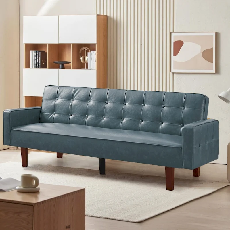 Sofa Bed, Futon Couch Bed, Faux Leather Love Seats Sofa Futons, Loveseat Sleeper Bed For Living Room, Guest