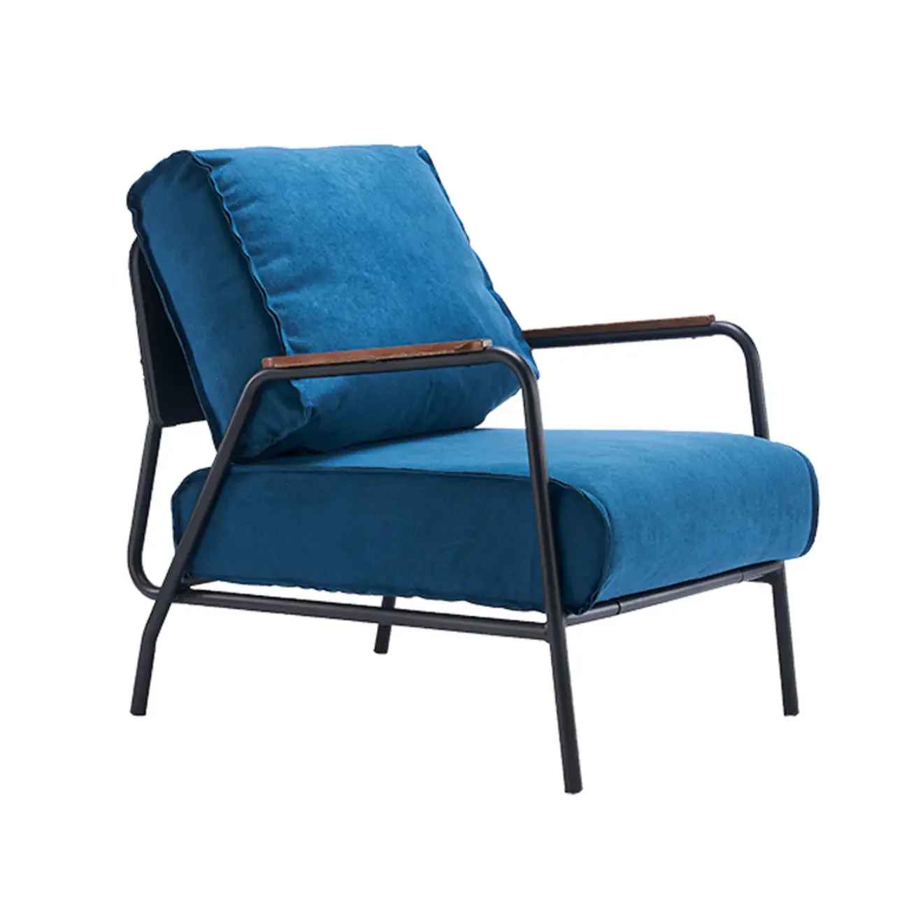 Modern Leather Accent Chair with Pillow and Metal Arms