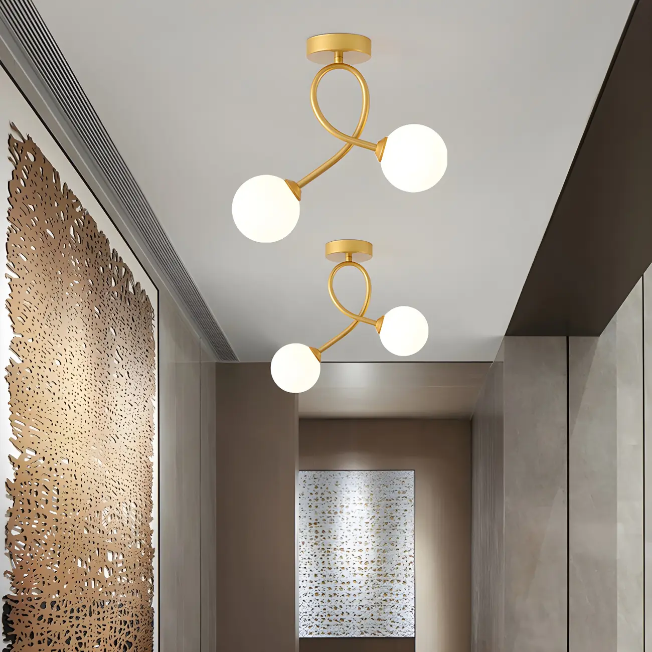 Hallway Dual Globe Glass Semi Flush Ceiling Light