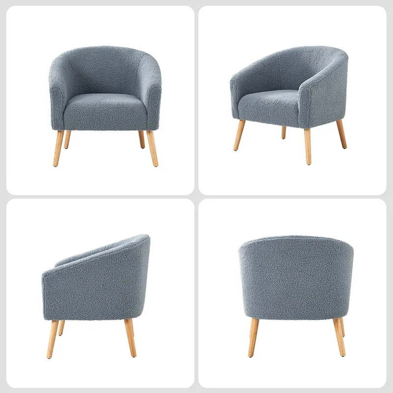 Sheila Modern 30 W Boucle Armchair with Solid Wood Legs Set of 2 by HULALA HOME