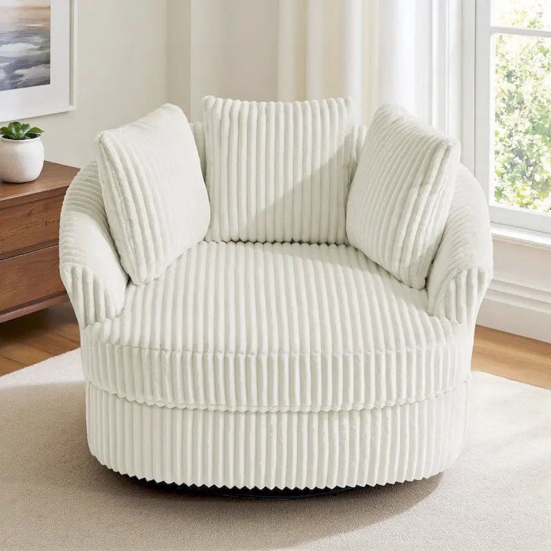 DREAMSIDEA Recessed Arm Slipcovered Swivel Barrel Chair