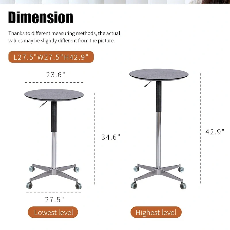 Adjustable Height Bar Table with 360° Swivel - Aluminum Base (24