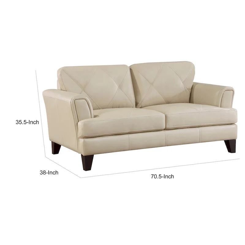 Cream Leather Loveseat with Espresso Wood Legs - 2 Seater (71