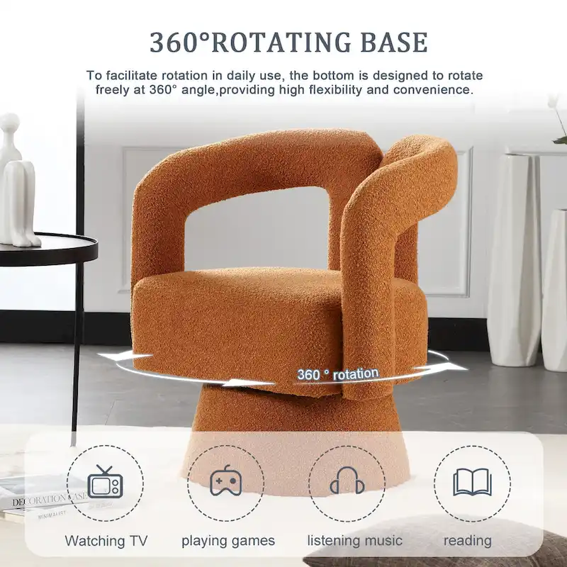 Boucle Upholstered 360° Swivel Barrel Accent Chair, Hardwood Frame, 15-Min Assembly, 6 Colors