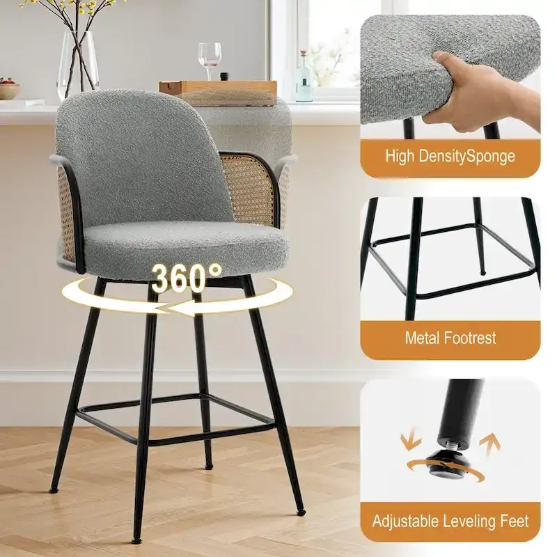 26-Inch Fabric Upholstered Swivel Counter Height Bar Stools - 38.2 H x 21.5 W x 23.2 D