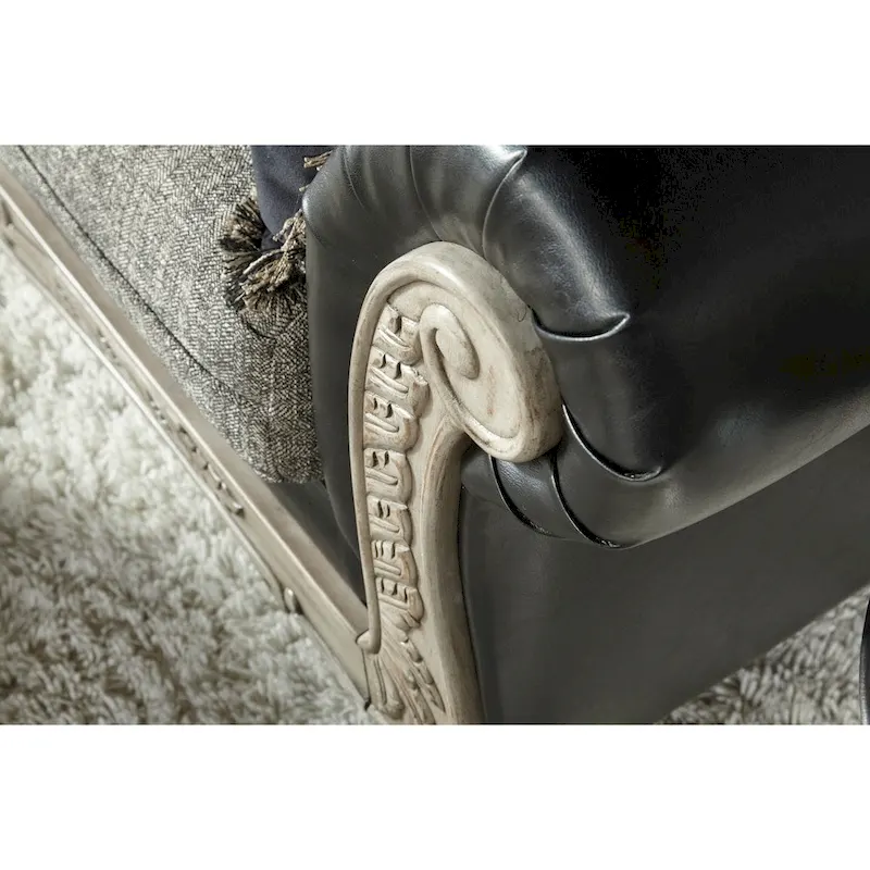 2-Tone Fabric  Frame Sofa and Loveseat with 3 Tables Set in Ebony