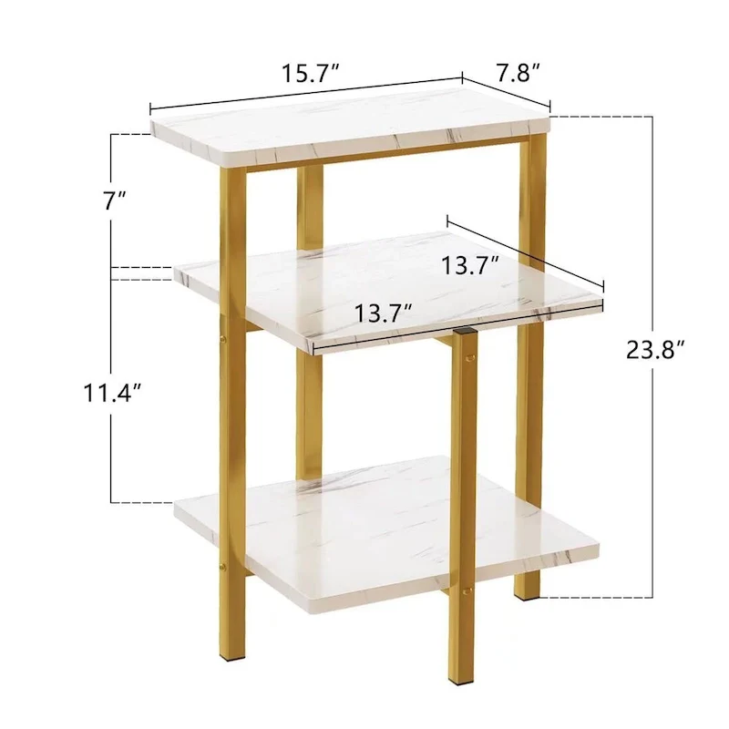 Modern 3 Tier End Table with Marble Tabletop