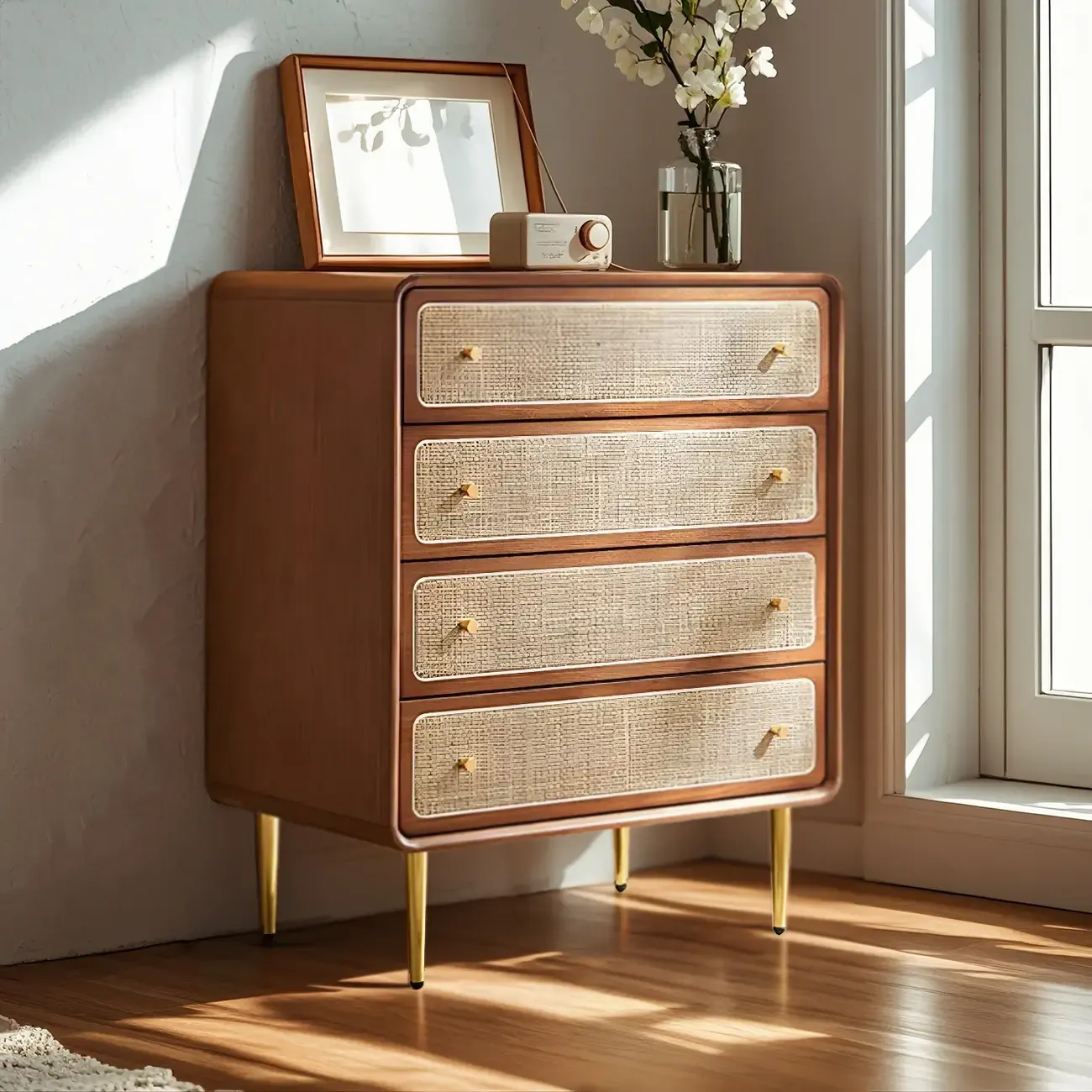 Elegant Natural Wooden Dresser with 4-Drawers for Home