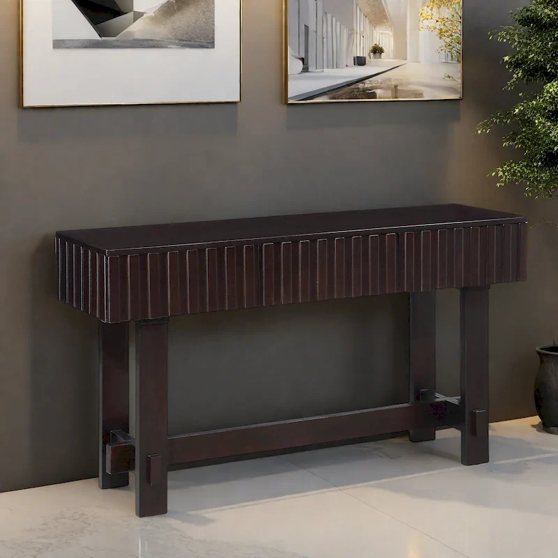 52 Pine Sofa Tables with Handle-less Design, Built-In Storage for Living Room TV