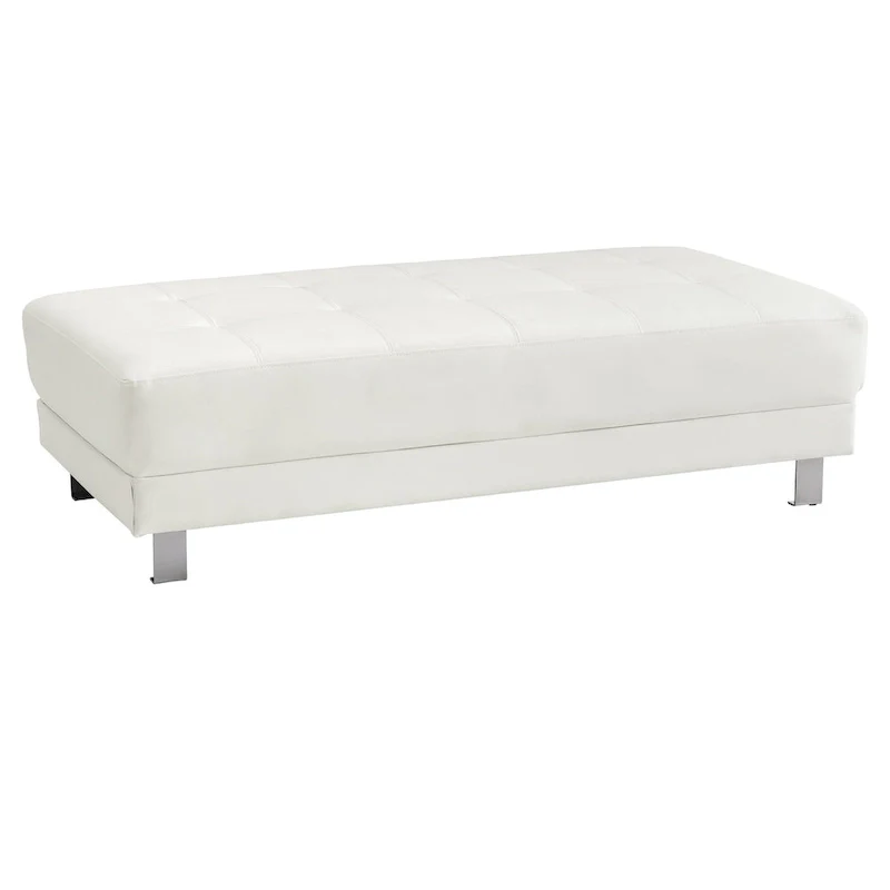 Faux Leather Upholstered Tufted Ottoman - 57 - White