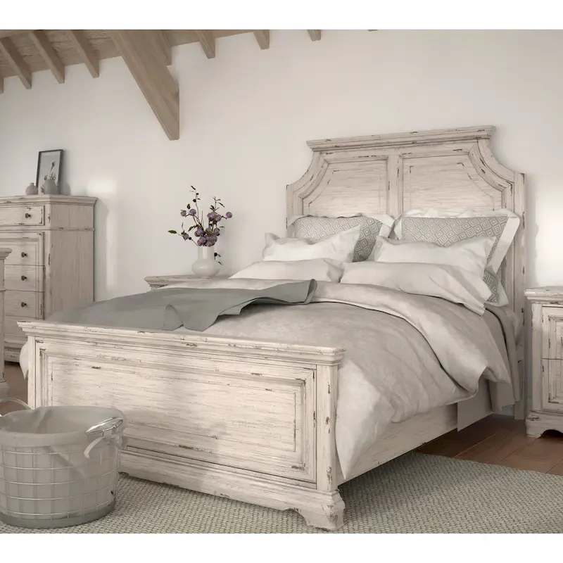 Palisade Distressed Antique White Panel Bed