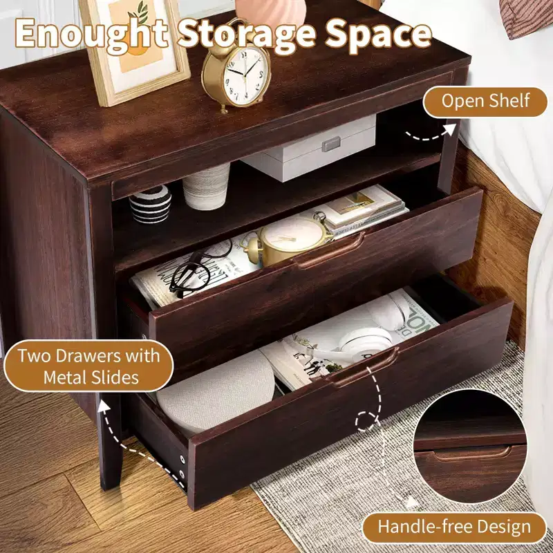 Karl Home 2-Drawer Brown MDF (Medium-Density Fiberboard) 29.53in. W Nightstands