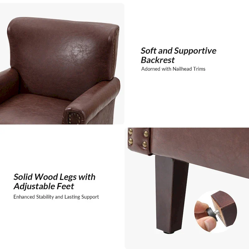 Vegan Transitional Armchair with Rolled Arms Set of 2