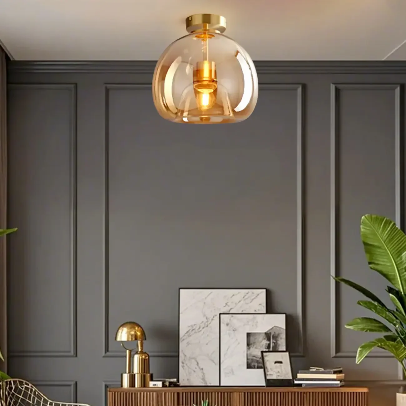 Modern Mini Clear Smoke Glass Dome Semi Flush Ceiling Light