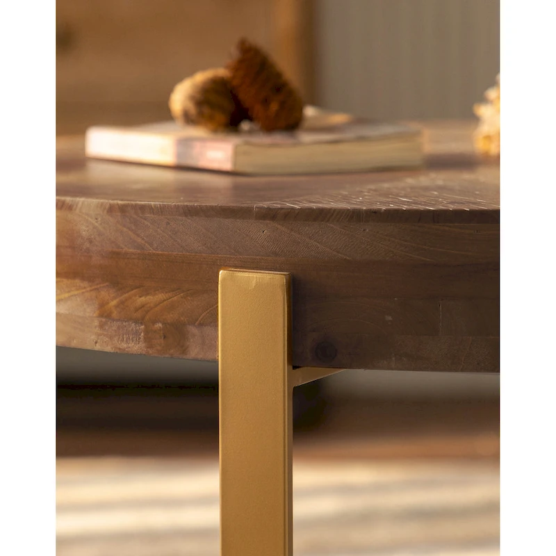 Modern Retro Splicing Round Coffee Table with Cross Legs