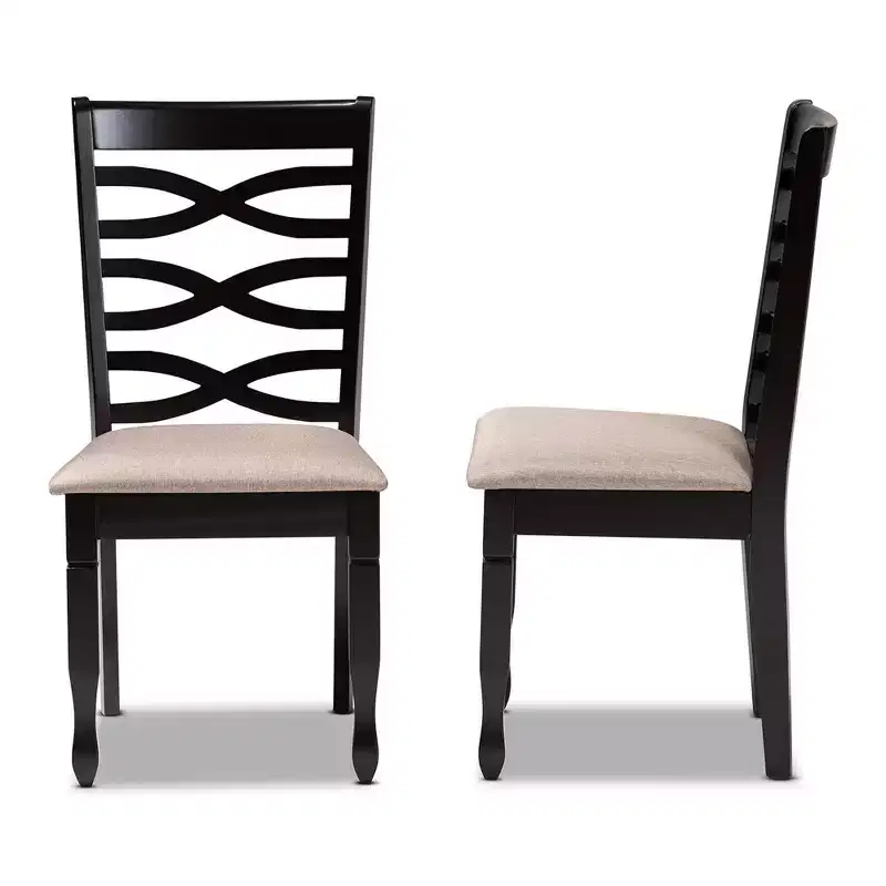 Set of 2 Lanier Fabric Upholstered Wood Dining Chairs Sand/Dark Brown - Baxton Studio