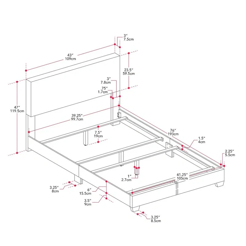 Modern Single/Twin Upholstered Bed with Padded Headboard - Box Spring Required