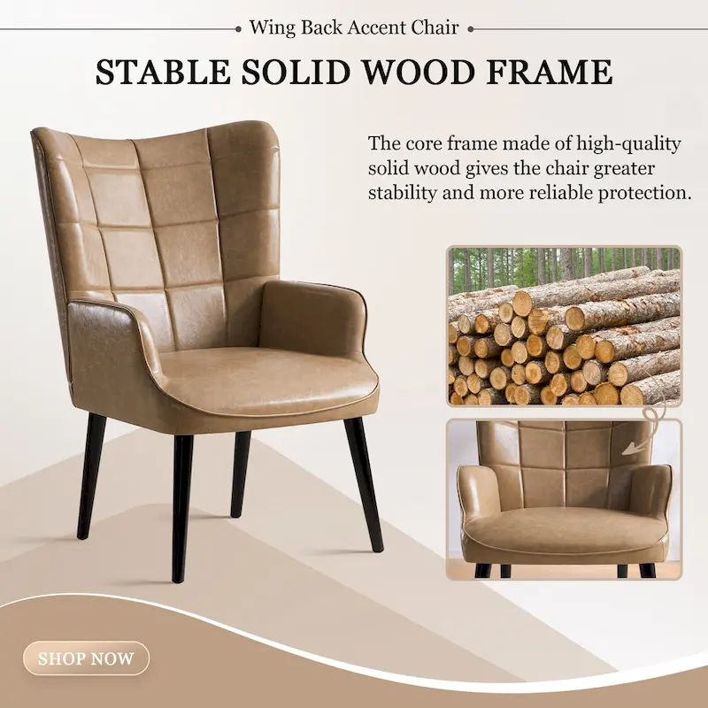 HUIMO High-back Accent Chair Modern Wing Back Chair-Faux Leather