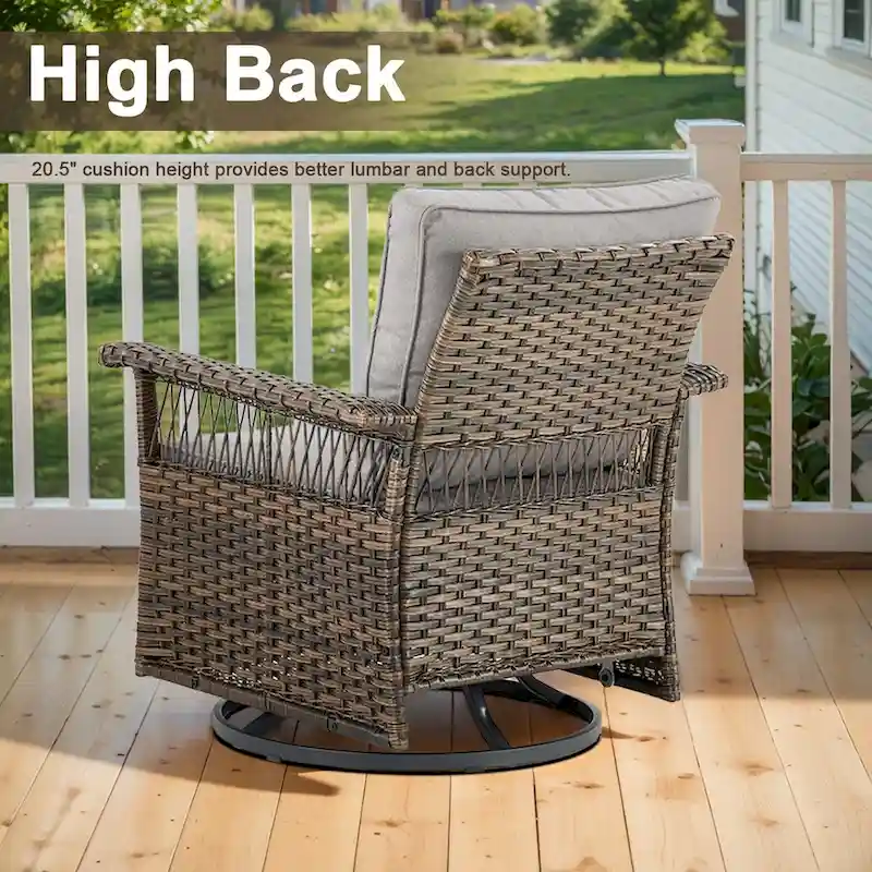 Gymojoy Patio Bistro Set w/ 360 Swivel Rocking Chairs & Table - Brown