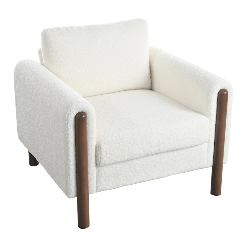 White 33.5 Upholstered Accent Chair with Walnut Legs