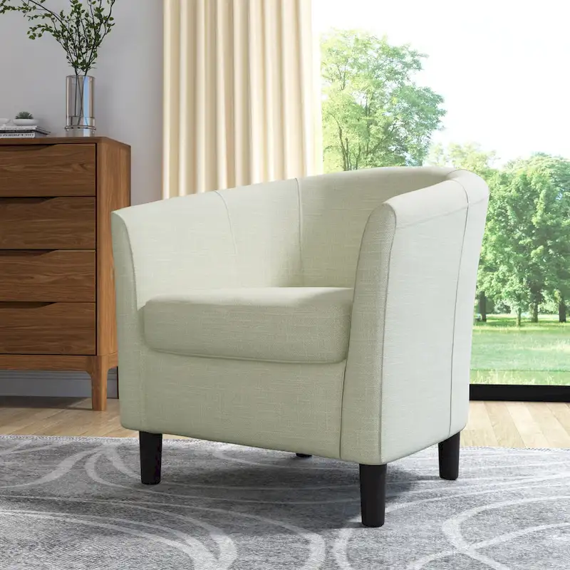 Upholstered Modern Barrel Accent Chair with Wood Legs