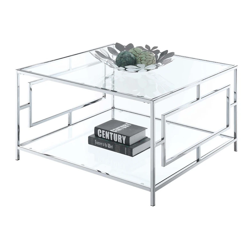 Convenience Concepts Town Square Chrome Square Coffee Table with Shelf