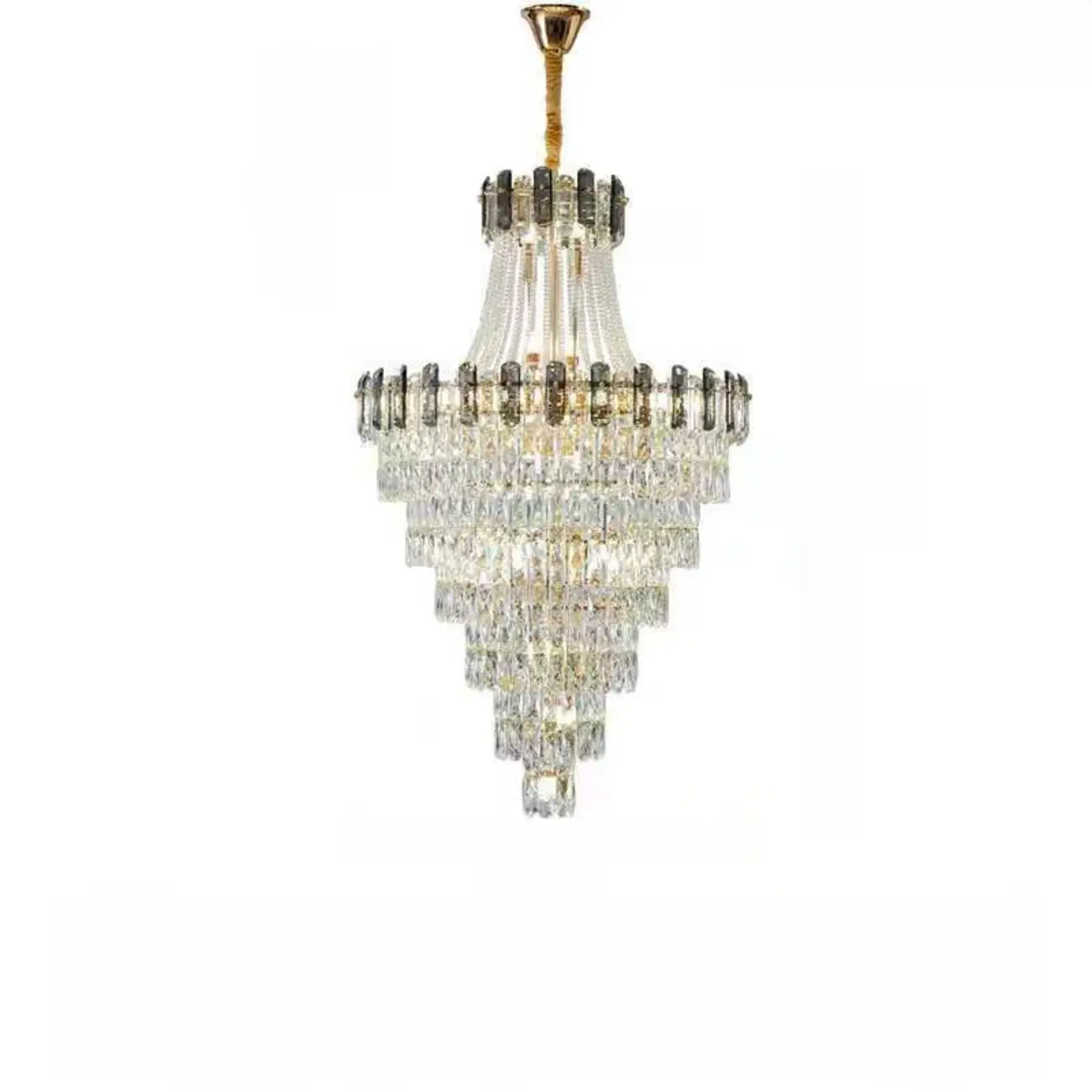 Luxury Long Cascading Crystal Gold Chandelier