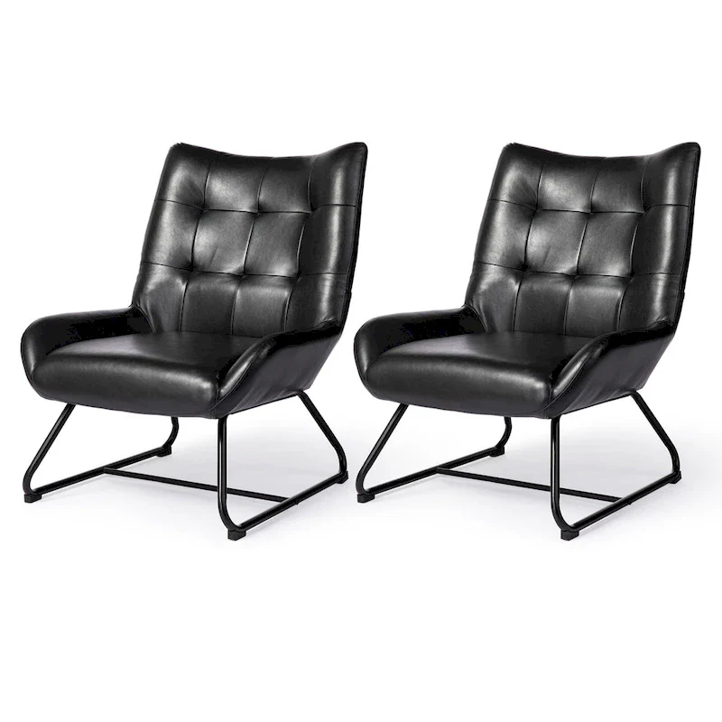 Glitzhome Set of 2 35.5H Leatherette Wingback Accent Chairs With Metal Legs