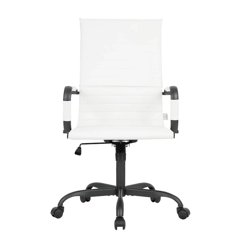 Ribbed Leather Adjustable High-Back Office Swivel Chair in Black Metal Frame