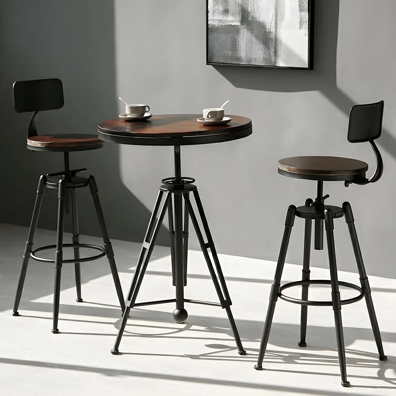 Industrial Brown Wooden Metal Adjustable Bar Tables